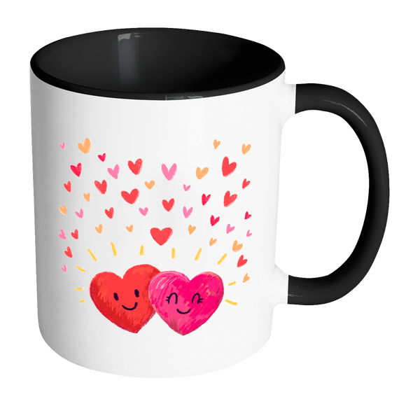 HAPPY HEARTS Color Accent Coffee Mug, Your Choice of Accent color - J & S Graphics