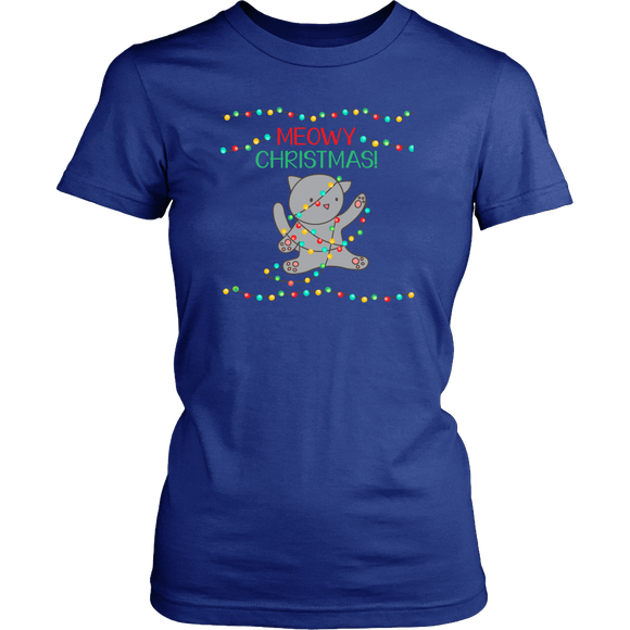 MEOWY CHRISTMAS! Women's Cat Christmas T-Shirt - J & S Graphics