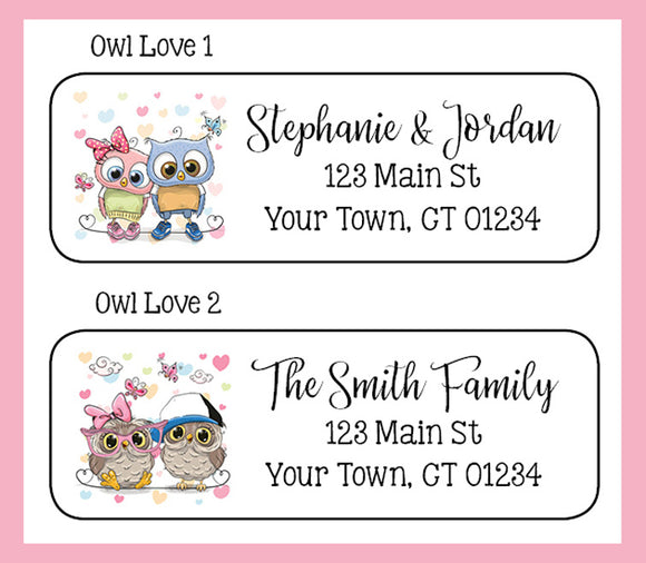 Personalized OWLS in LOVE Return ADDRESS Labels, Owl Love Designs, Sets of 30 - J & S Graphics