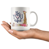 BEAUTIFUL BE YOU Coffee Mug 11 oz or 15 oz with Giraffe in Tutu on Roller Skates