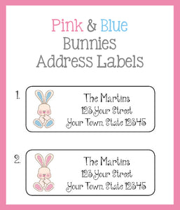 Adorable Pink and Blue Bunnies ADDRESS Labels, Personalized - J & S Graphics
