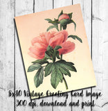 Instant Download VINTAGE GREETING CARD - PINK FLOWER - J & S Graphics