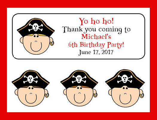 Personalized PIRATE CAPTAIN Boy Birthday Party Labels for Mini Bubbles, Favors or Address Labels - J & S Graphics