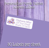 Personalized PURPLE Watercolor DAISIES Labels, Property of, ADDRESS Labels, Sets of 30 Labels
