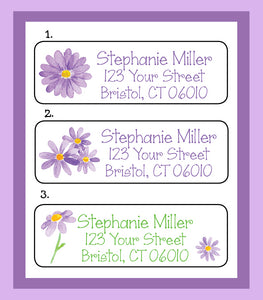 Personalized PURPLE Watercolor DAISIES Labels, Property of, ADDRESS Labels, Sets of 30 Labels