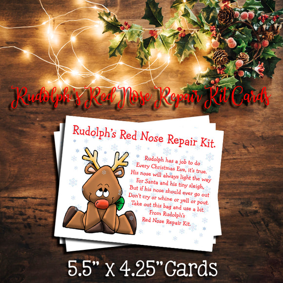 Christmas Instant Download RUDOLPH NOSE Repair Kit CHRISTMAS Cards Labels for Goody Bags, Fun for Kids and Adults! - J & S Graphics
