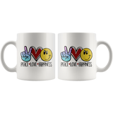 PEACE, LOVE, HAPPINESS Emoji 11oz or 15oz COFFEE MUG