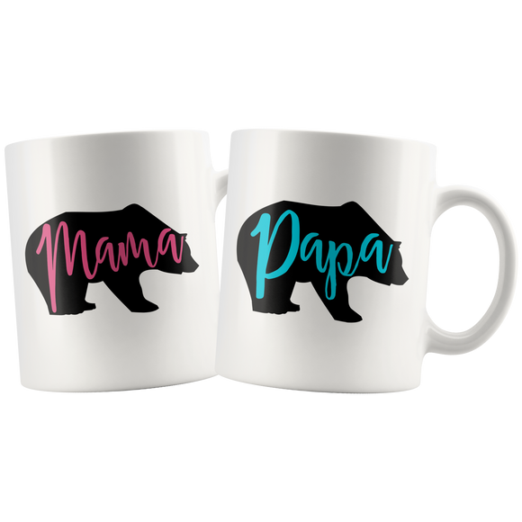 Couples COFFEE MUG Set, Mama Bear and Papa Bear - J & S Graphics