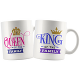Couples COFFEE MUG Set, King & Queen of the Family, 11oz Mugs