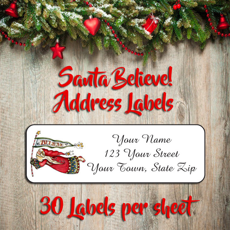 Christmas Address Labels, Family Victorian Santa Believe in Santa, Per for Downloadable Free Printable Christmas Address Labels