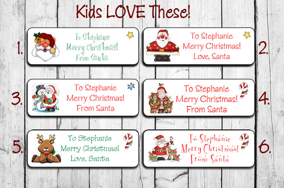 Personalized Christmas SANTA LABELS FOR KIDS GIFTS - Santa Gift Labels - NEW Designs - J & S Graphics