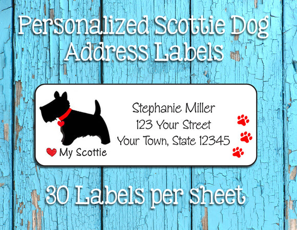Personalized I LOVE my SCOTTIE Return ADDRESS Labels, Scottish Terrier - J & S Graphics
