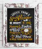 Advice from a Sunflower 8x10 Instant Download Print Faux Chalkboard or White Background
