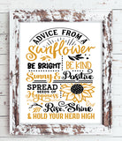 Advice from a Sunflower 8x10 Instant Download Print Faux Chalkboard or White Background