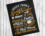 Advice from a Sunflower 8x10 Instant Download Print Faux Chalkboard or White Background