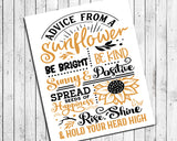 Advice from a Sunflower 8x10 Instant Download Print Faux Chalkboard or White Background