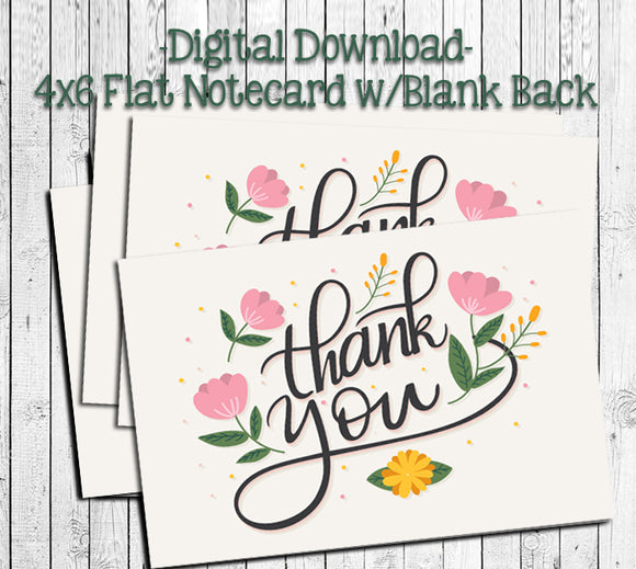 FLORAL THANK YOU Note CARDS, Digital Printable, Instant Download - J & S Graphics