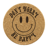 Don't Worry, Be Happy 4pc Set of Cork Coasters, Smiley Face
