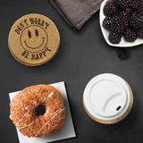 Don't Worry, Be Happy 4pc Set of Cork Coasters, Smiley Face