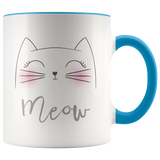 BLUSHING CAT MEOW 11oz Color Accent COFFEE MUG - J & S Graphics