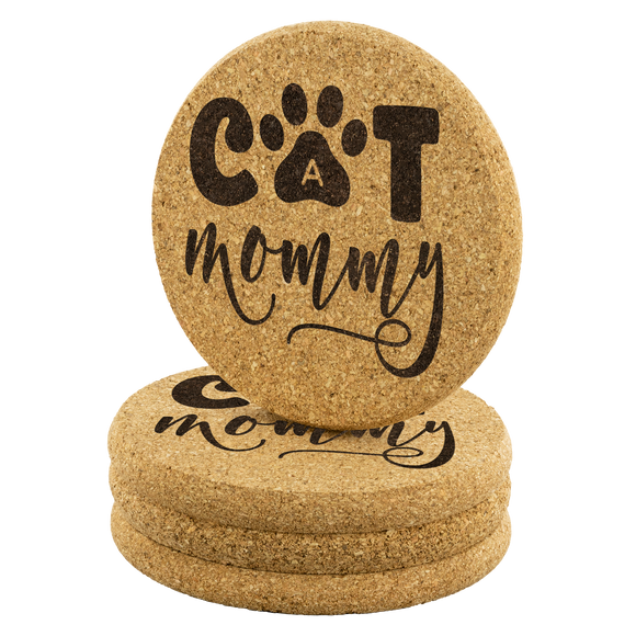 CAT MOMMY Cork Coasters, Set of 4