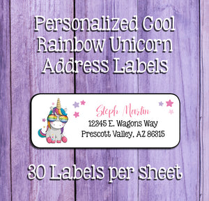 Cool RAINBOW UNICORN Return Address Labels, Personalized - J & S Graphics