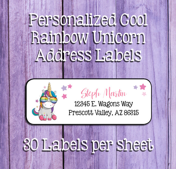 Cool RAINBOW UNICORN Return Address Labels, Personalized - J & S Graphics