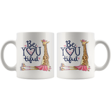BEAUTIFUL BE YOU Coffee Mug 11 oz or 15 oz with Giraffe in Tutu on Roller Skates