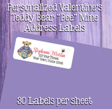 TEDDY BEAR "Bee" Mine Address Labels and Matching Seals, Sets of 30, Personalized, Valentine's Day - J & S Graphics