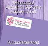 SLOTH LOVE Address Labels and Matching Seals, Sets of 30, Personalized, Valentine's Day - J & S Graphics