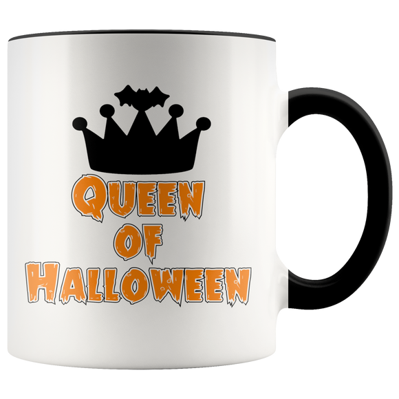 QUEEN OF HALLOWEEN 11oz Color Accent White Coffee Mug - J & S Graphics