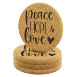 Peace, Hope & Love 4pc Cork Coaster Set