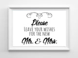 Rustic Look WISHES for the new MR & MRS 8x10 Wedding or Shower Decor Print - J & S Graphics