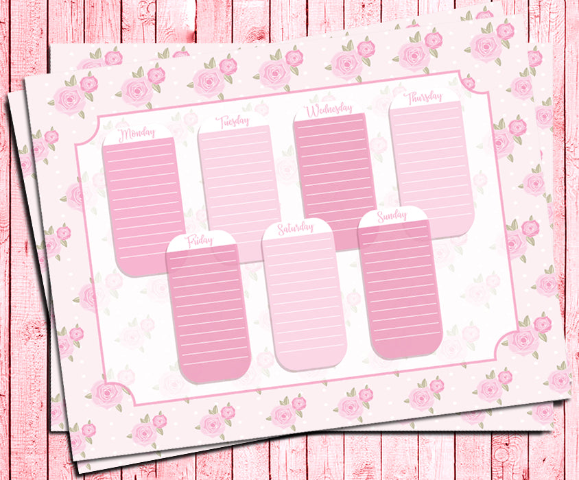 Weekly To Do List PLANNER Page, PINK ROSES Shabby Chic Design, Instant ...