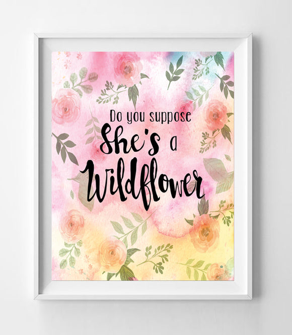 Do You Suppose She's a Wildflower Nursery 8x10 Wall Art Decor Watercolor Look Lewis Caroll - J & S Graphics