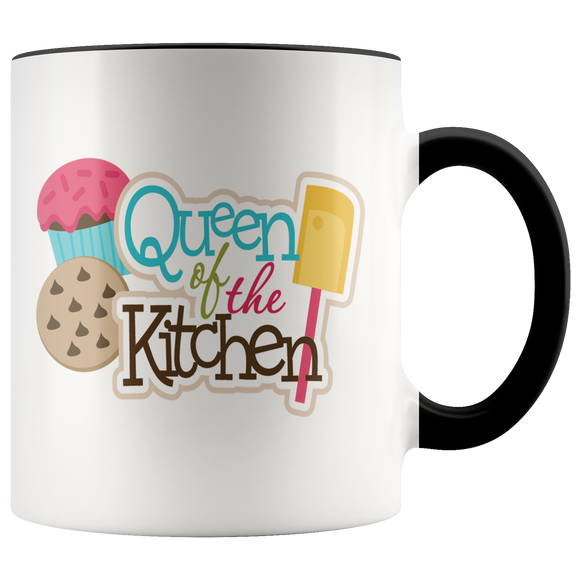 QUEEN OF THE KITCHEN 11oz Color Accent White Coffee Mug - J & S Graphics