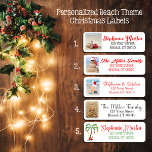Personalized Christmas Beach Return Address Labels, Christmas Gift Tags
