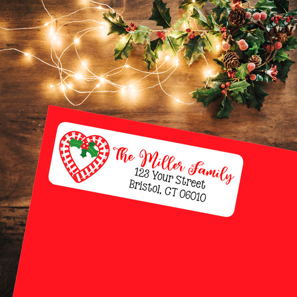 CHRISTMAS Return Address Labels, Family Christmas CANDY CANE HEART, Personalized