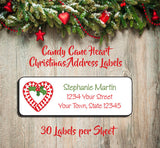 CHRISTMAS Return Address Labels, Family Christmas CANDY CANE HEART, Personalized - J & S Graphics