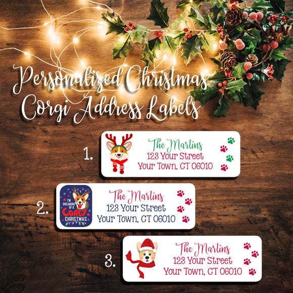 Christmas CORGI Return Address Labels, Personalized - J & S Graphics