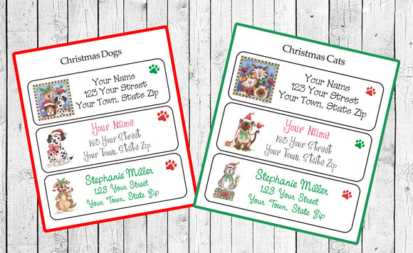 CHRISTMAS Address Labels, Family Dogs or Cats Designs, Personalized - J & S Graphics