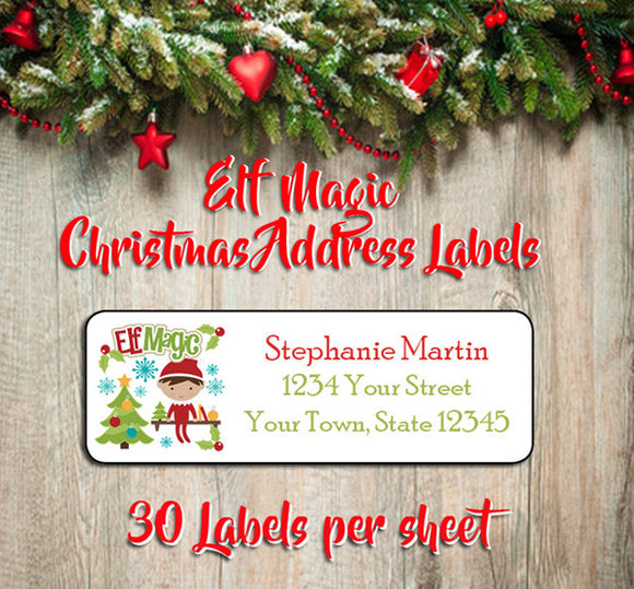 CHRISTMAS ELF Return Address Labels, Family, Christmas Elf on a Shelf, Personalized - J & S Graphics