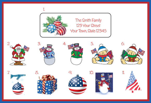 Personalized CHRISTMAS, Patriotic Design Address Labels, PATRIOTIC CHRISTMAS Labels - J & S Graphics