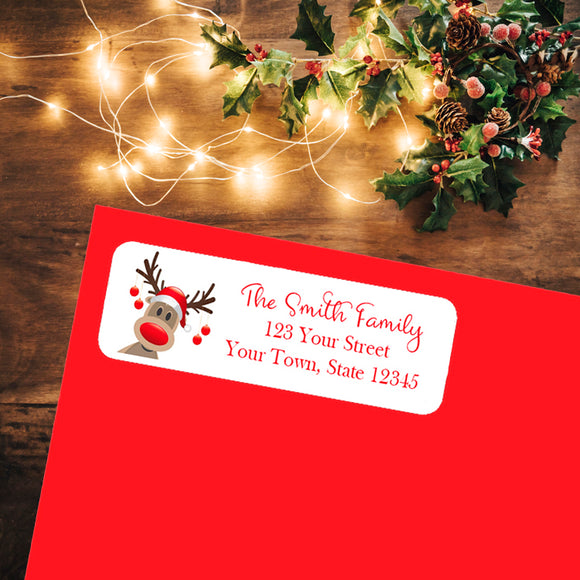 Christmas Return Address Labels Funny Rudolph the Red-Nosed Reindeer, Personalized - J & S Graphics