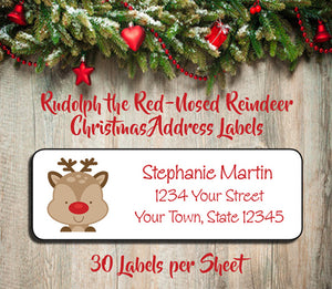 CHRISTMAS Return Address Labels Rudolph the Red-Nosed Reindeer, Personalized - J & S Graphics
