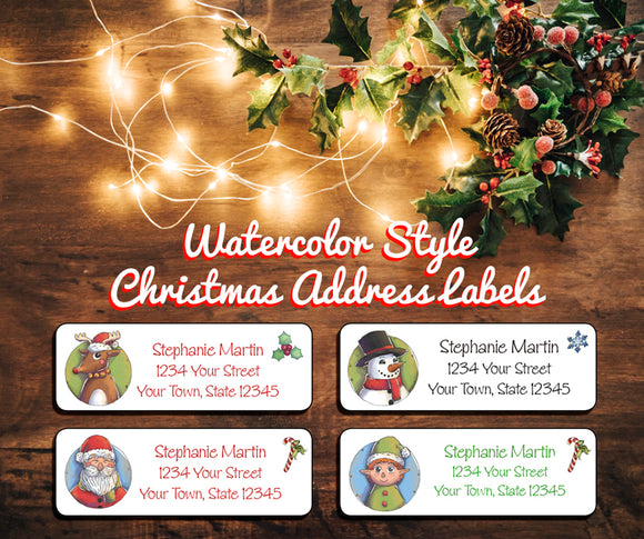 Personalized CHRISTMAS Watercolor Design Address Labels, Family Return Address Labels - J & S Graphics
