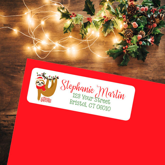 Personalized CHRISTMAS SLOTH Return Address Labels or Gift Labels - J & S Graphics