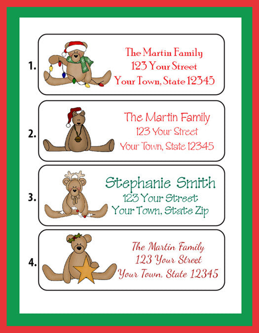 CHRISTMAS Address Labels, Family, Teddy Bear, Personalized - J & S Graphics