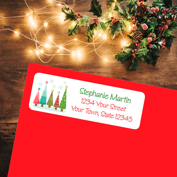Personalized CHRISTMAS TREES Design Return Address LABELS, Sets of 30 - J & S Graphics
