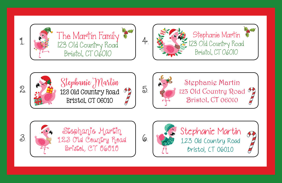 Personalized CHRISTMAS FLAMINGOS Theme Address Labels, Return Address personalized-christmas-flamingos-theme-address-labels-return-address